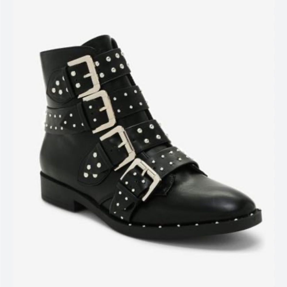 Top Shop leather studded & buckled low heel bootie EUC size 38
